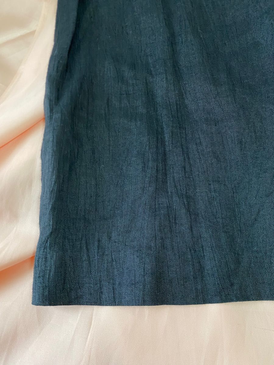 麻スカート　フレアスカート　リネン　紺色　ネイビー　ミディ丈　40サイズ　Mくらい