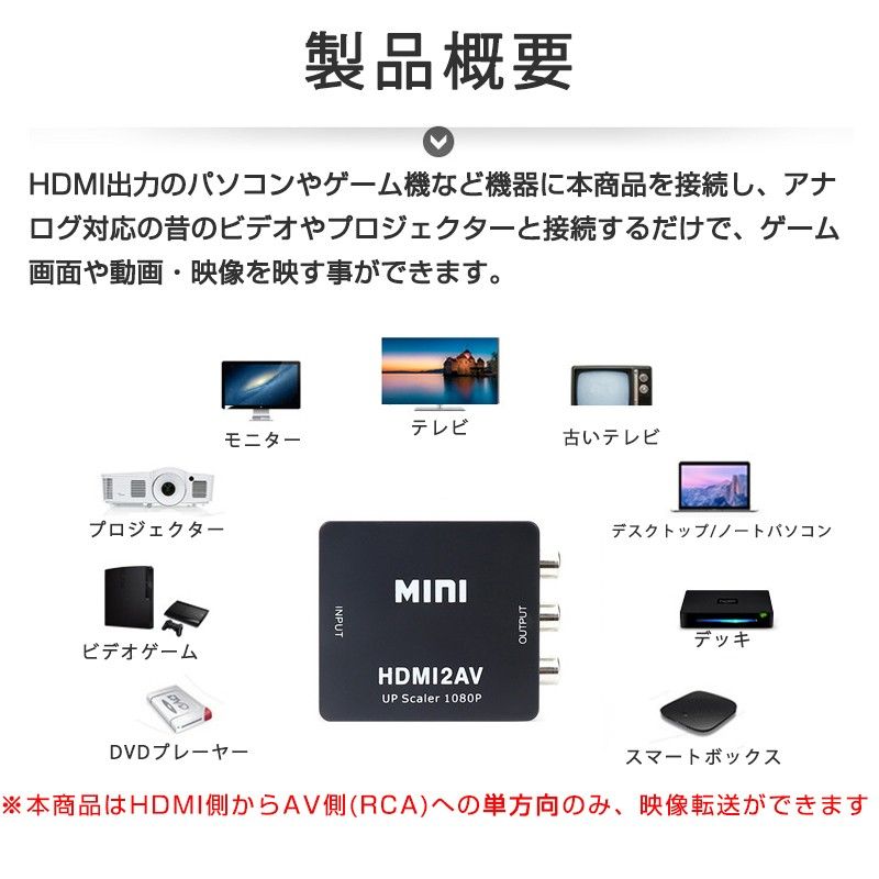 HDMI to AV 変換アダプタ 黒 コンバーター HDMI RCA コンポジット ビデオ アナログ 転換 