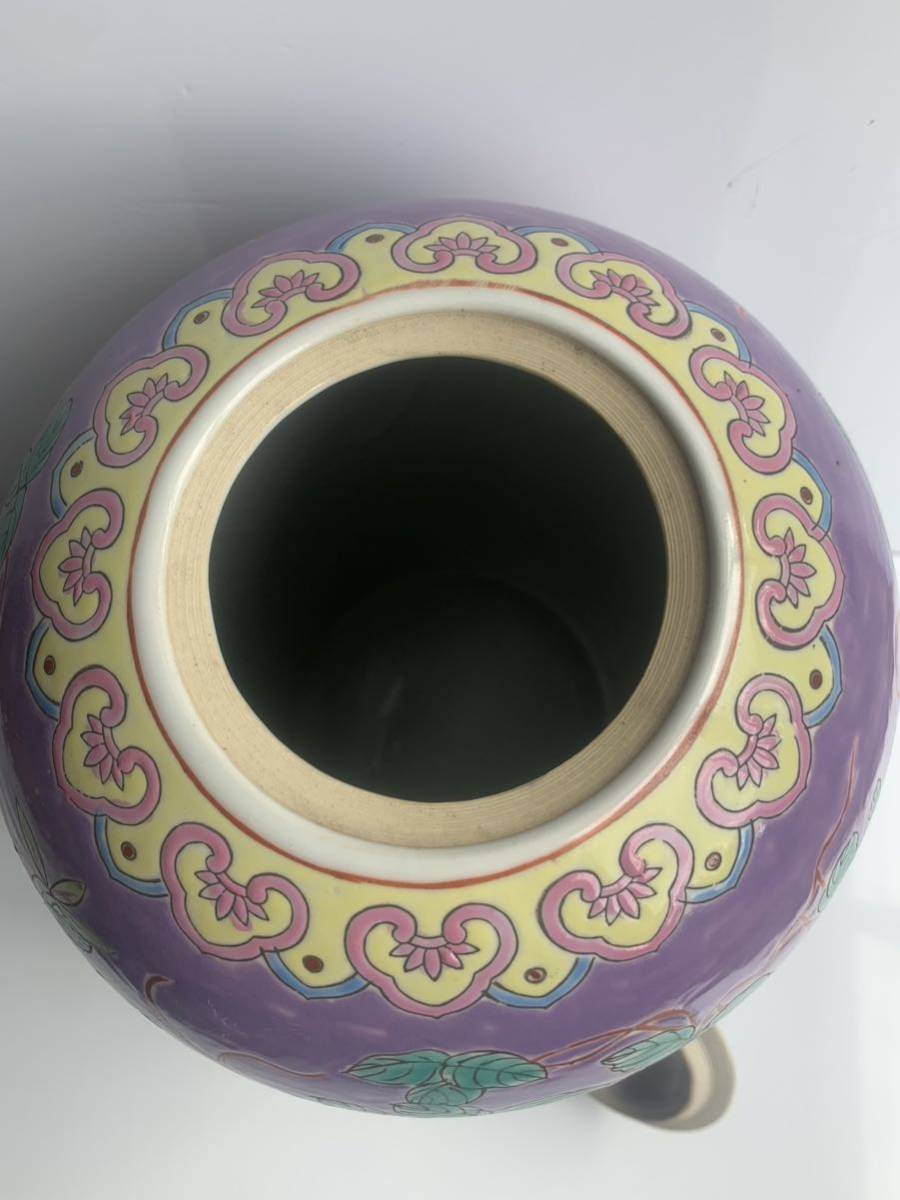 陶器 ジンジャーポット 壺 花瓶 花 蝶 アンティーク 高さ 約35㎝_画像4