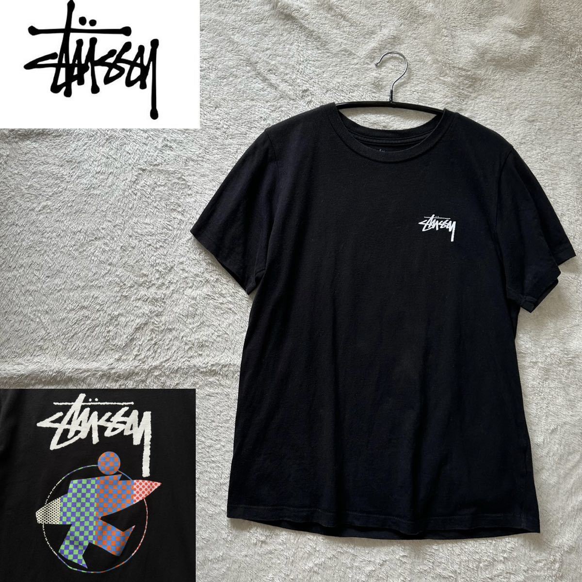 STUSSY ステューシー サーファープリント 半袖Tシャツ ユニセックス エルサルバドル製 ブラック XS_画像1