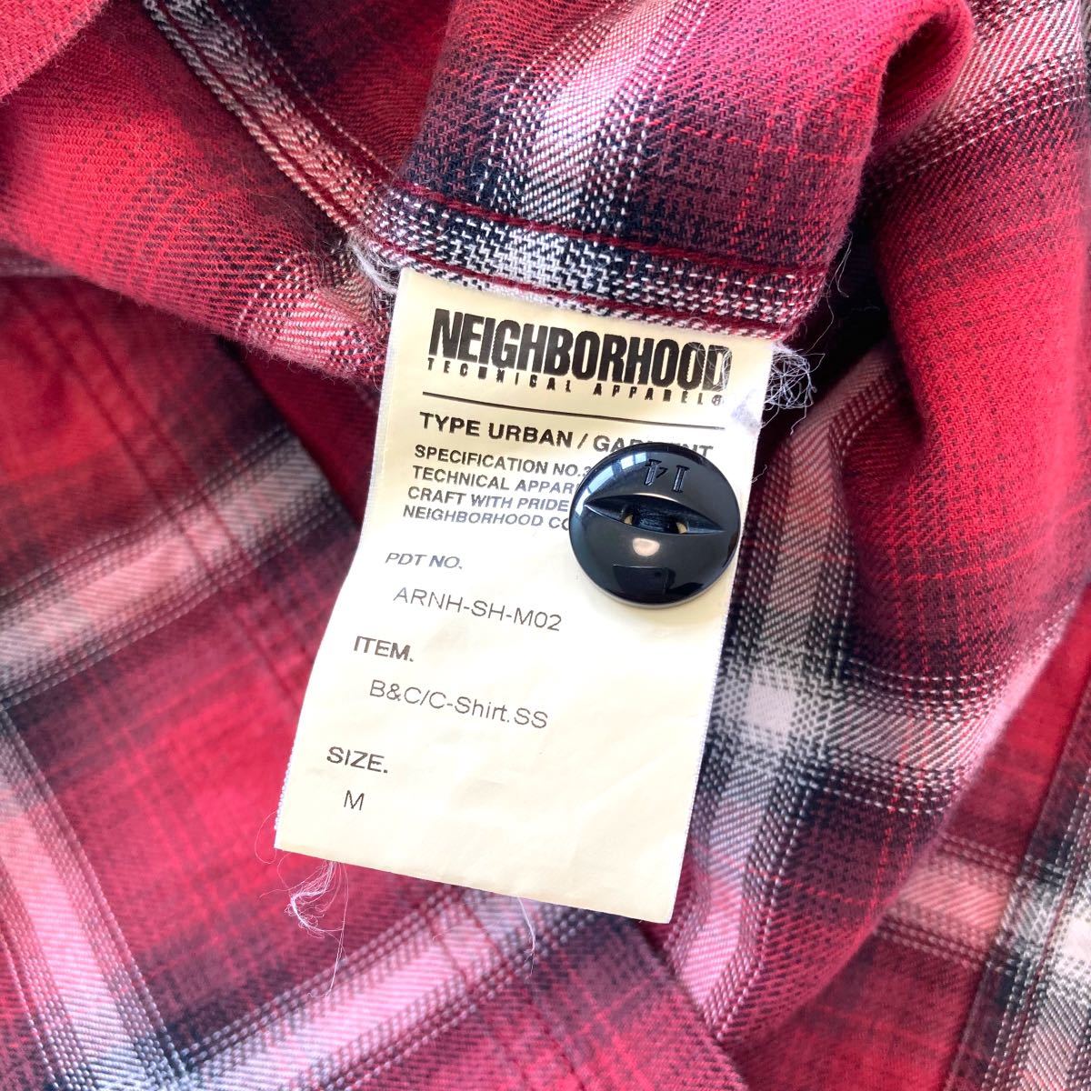 【NEIGHBORHOOD】ネイバーフッド オンブレチェック オープンカラーシャツ 半袖シャツ チェックシャツ 開襟 コットン ワークシャツ (M) 赤_画像9