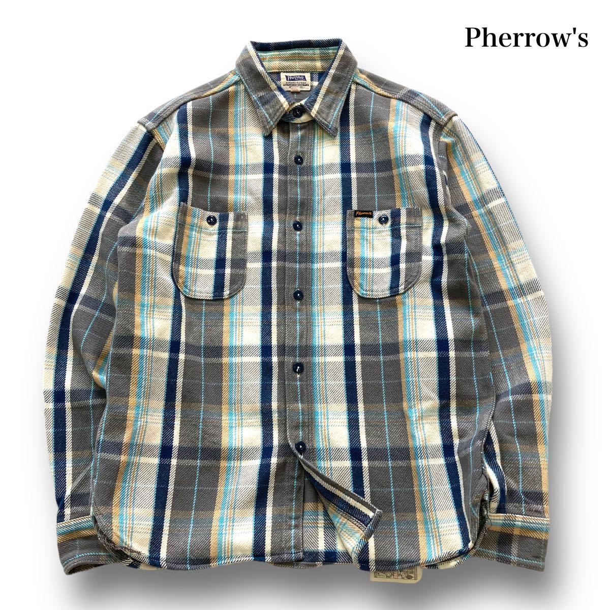 品質一番の SHIRT FLANNEL ヘビーネルシャツ チンストラップ フランネルチェックシャツ 【Pherrow's】フェローズ コットン (XL) 古着 ワークシャツ XLサイズ以上