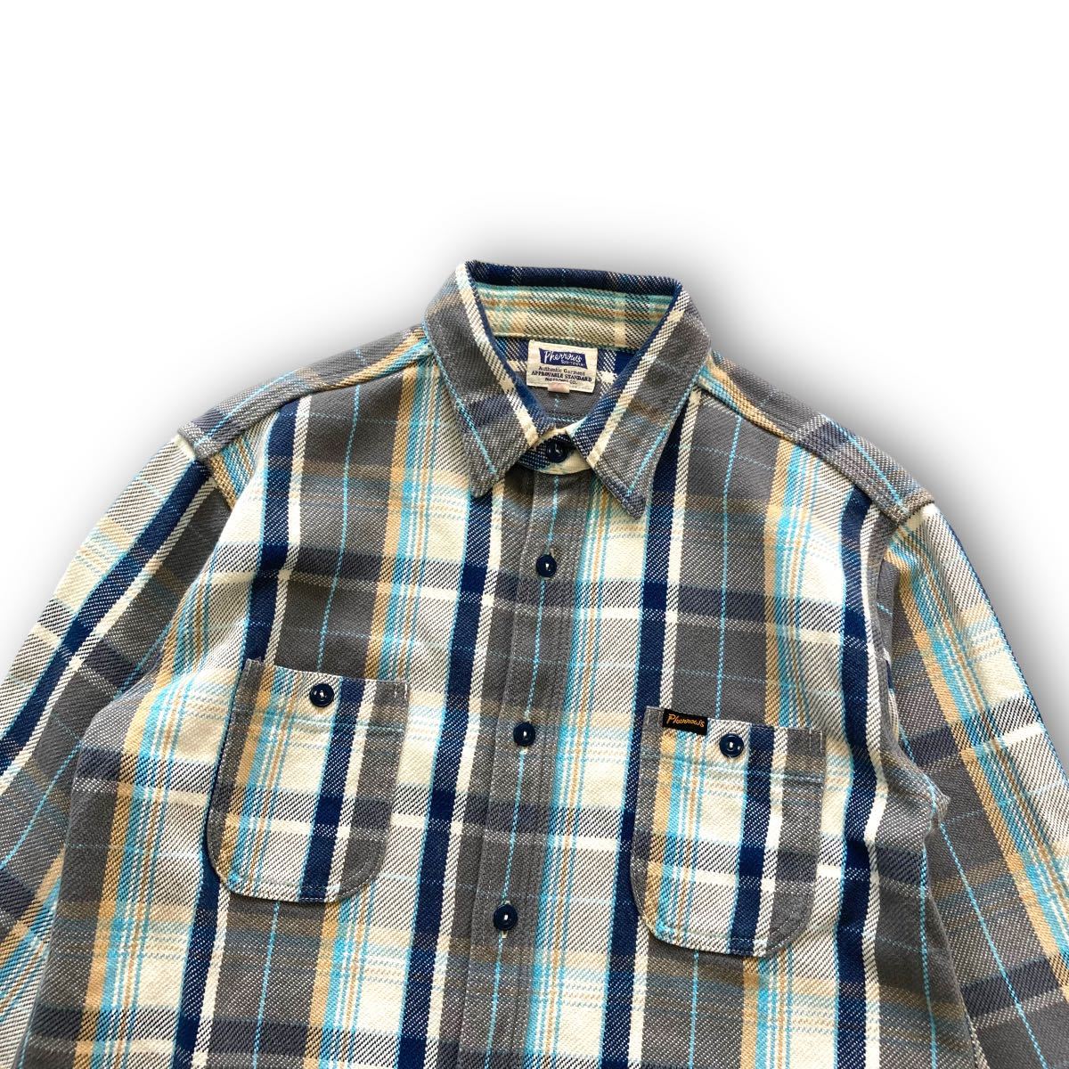 【Pherrow's】フェローズ フランネルチェックシャツ チンストラップ ヘビーネルシャツ FLANNEL SHIRT コットン ワークシャツ 古着 (XL)_画像4