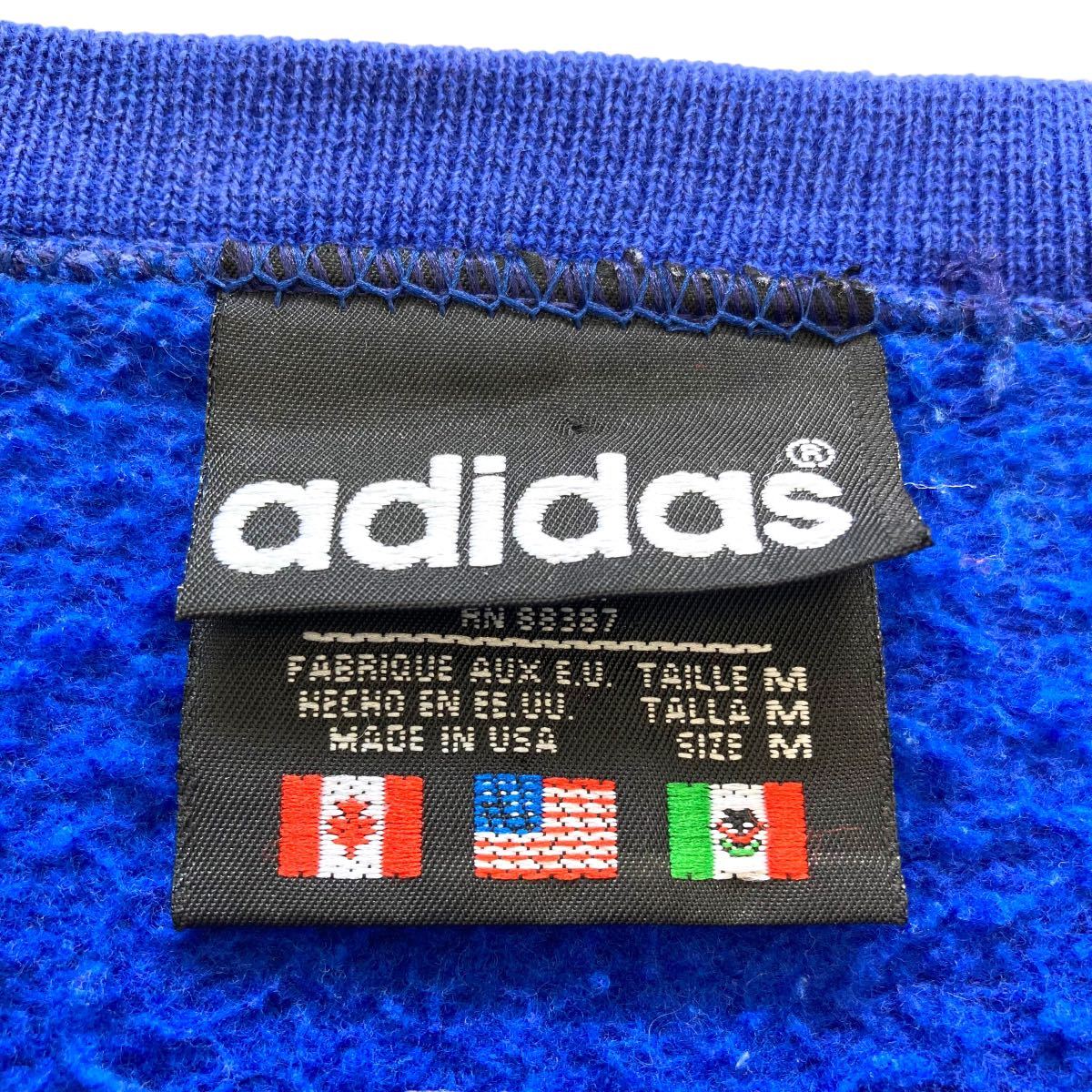 【adidas】90s アディダス USA製 スウェット トレーナー トレフォイル刺繍ロゴ 万国タグ 90年代アメリカ製 ヴィンテージ古着 青 ブルー usM_画像9