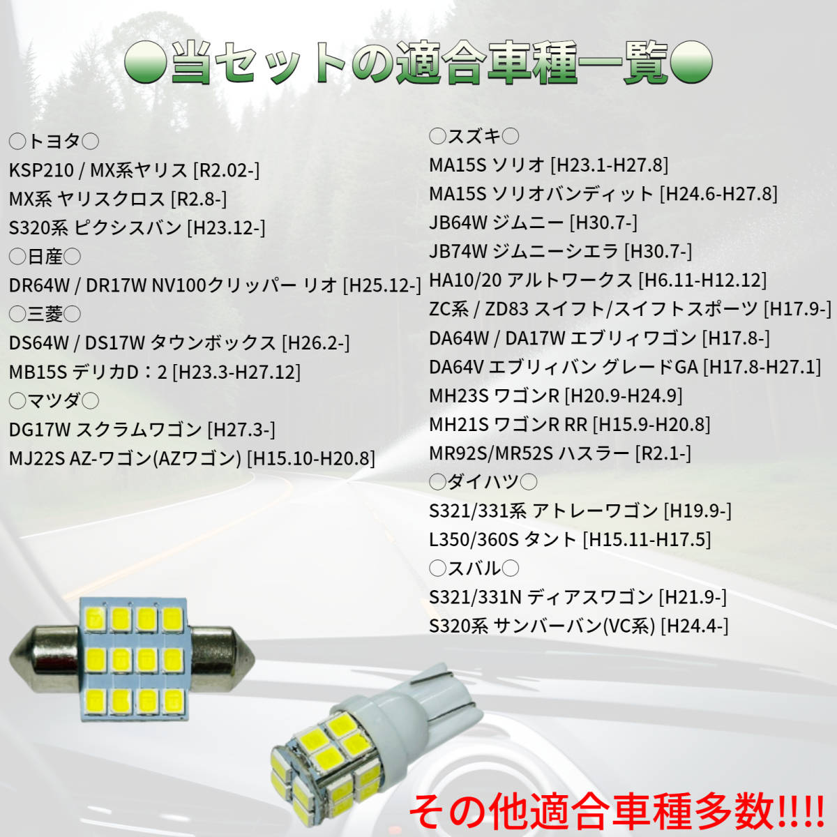 S321/331系 アトレーワゴン T10×31㎜＋T10 LED ルームランプ 12連 20連 両口金 マクラ型 ウェッジ球 電球 2個セット ポン付け_画像2