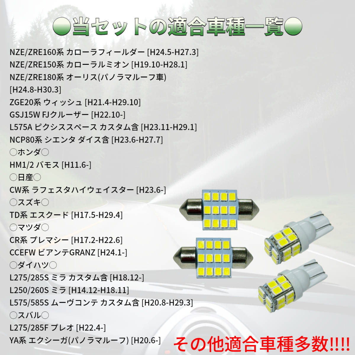 適合車種多数◆ CW系 ラフェスタハイウェイスター T10×31㎜ T10 LED ルームランプ 12連 20連 両口金 ウェッジ球 電球 4個セット 車内灯_画像3