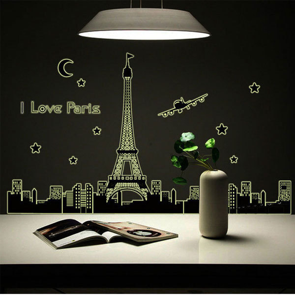 ウォールステッカー 蓄光 暗い所で光る 夜景 パリ I love Paris 貼るだけ 送料無料_画像2