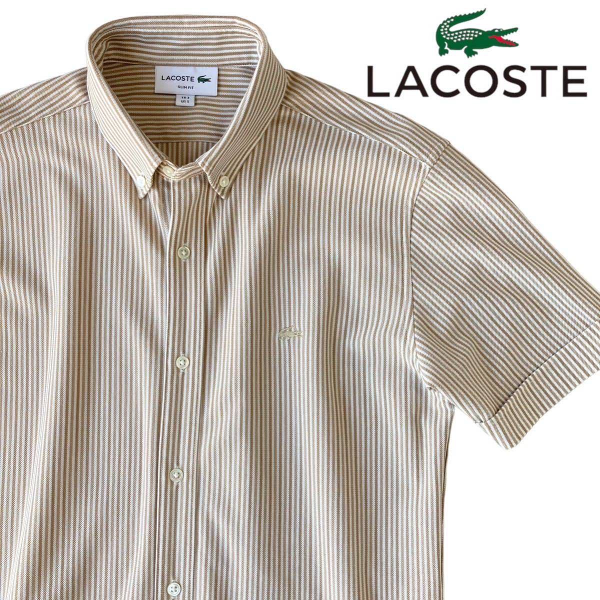 LACOSTE 定1.5万 ビズポロシャツ ストライプ鹿の子ジャージー/スリム