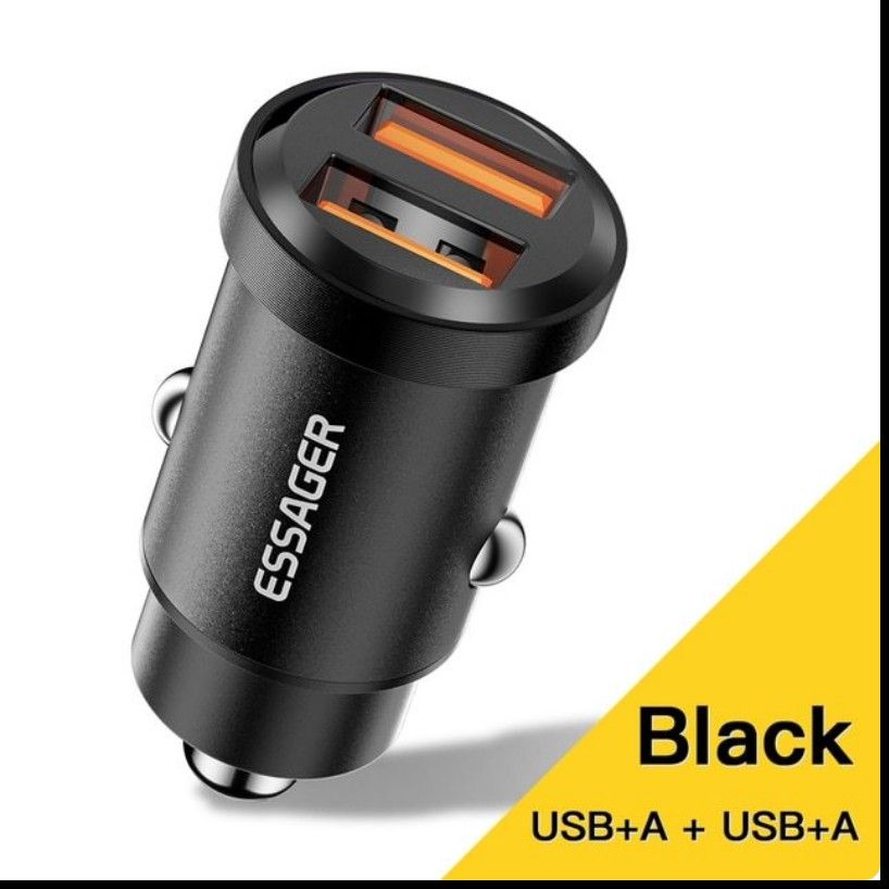 ESSAGER（エッセイガー）車載用USB充電器、ミニカーチャージャー 30W5A（急速充電【規格】USB AとUSB A【色】黒