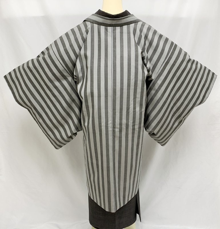  kimono .... made * Yuuki pongee road line light grey .. cloth collar feather woven proof paper have * beautiful goods 308mc17