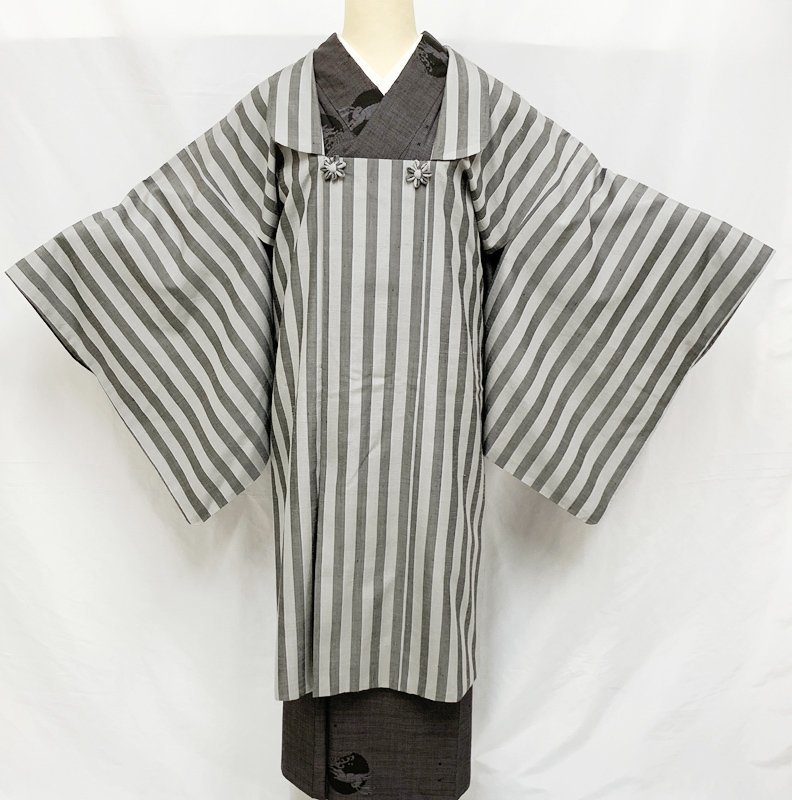  kimono .... made * Yuuki pongee road line light grey .. cloth collar feather woven proof paper have * beautiful goods 308mc17