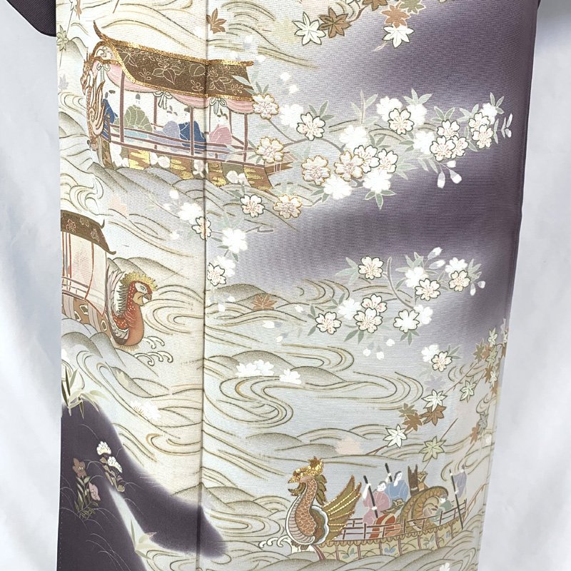 0 кимоно March 0 цвет tomesode один . золотой пешка вышивка золотая краска судно вода Sakura 0 прекрасный товар 308mo8