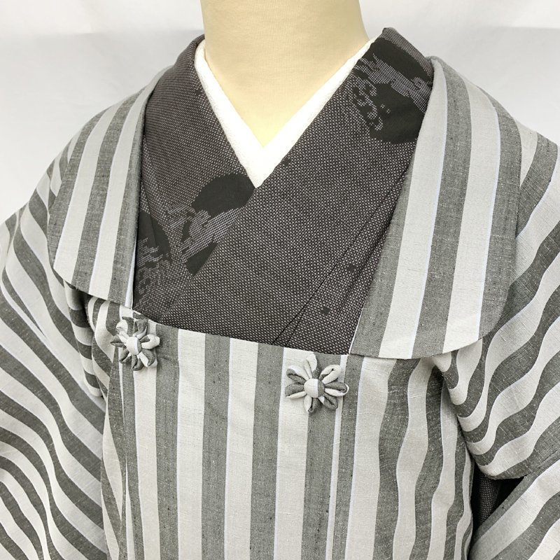  kimono .... made * Yuuki pongee road line light grey .. cloth collar feather woven proof paper have * beautiful goods 308mc17
