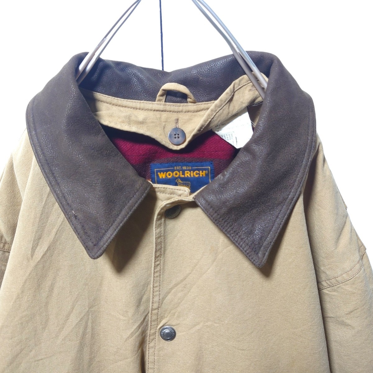 海外定番】 【WOOLRICH】レザー襟 ライナー付き ハンティング