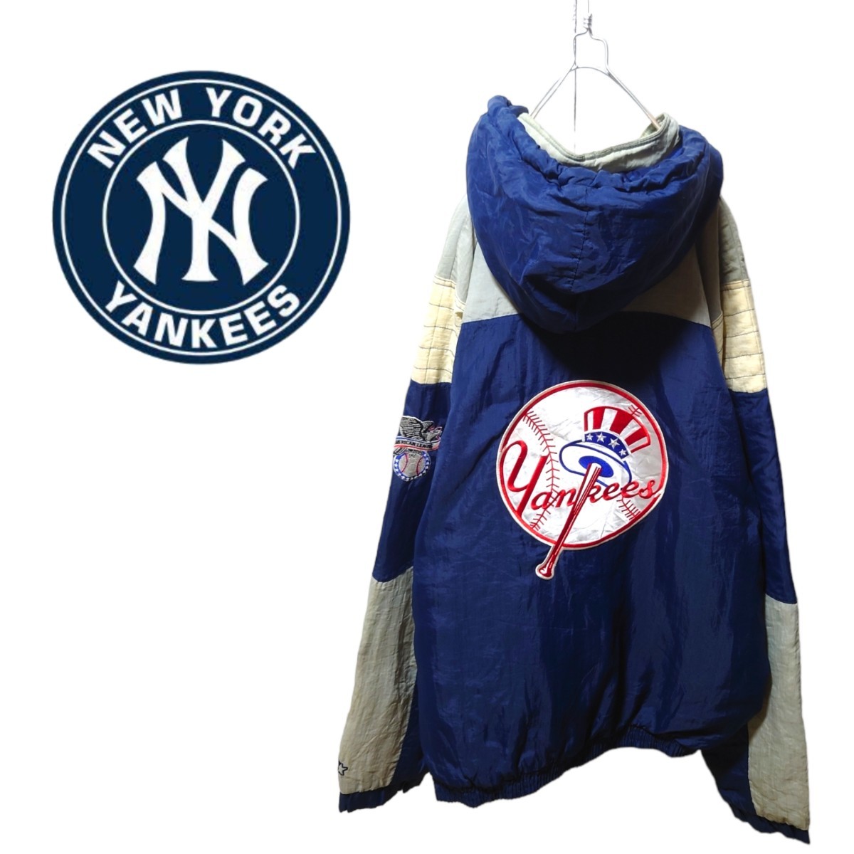 【MLB】ニューヨークヤンキース チームロゴ刺繍 アノラックパーカー S-101_画像1