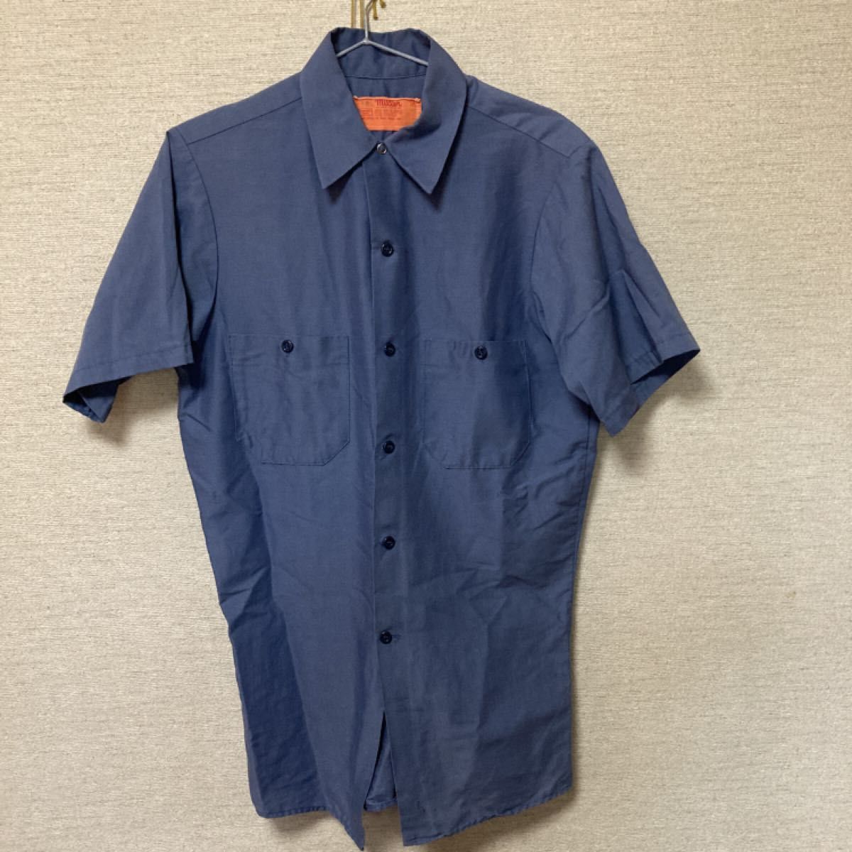 美品 USA製 miller 70s 80s ワークシャツ Ｌ　ミラー　半袖シャツ ナス紺　アメリカ製　メンズ　レッドキャップ
