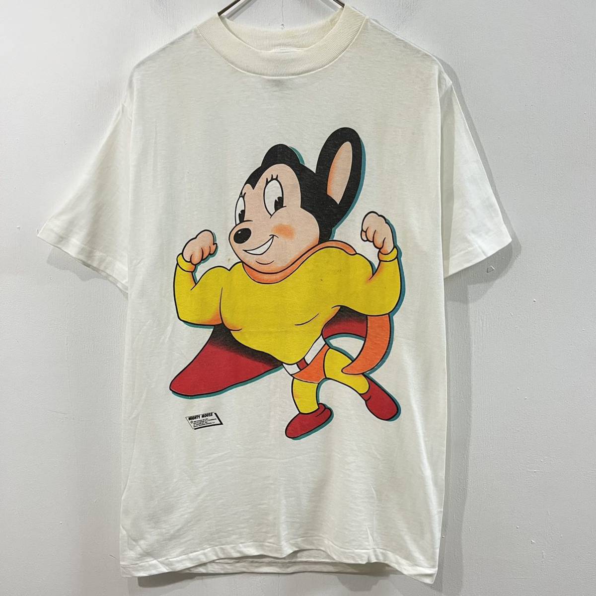 80s VINTAGE USA製 アメリカ製 MIGHTY MOUSE マイティマウス ミッキーマウス 染み込みプリント 半袖 超希少【レターパックライト郵送可】E