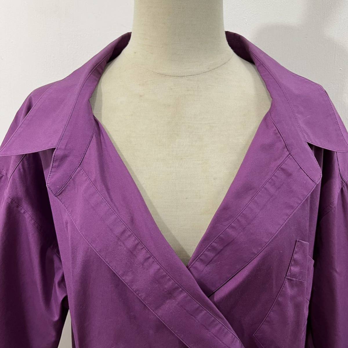 80s VINTAGE KENZO PARIS デザインシャツ 開襟シャツ オープンカラー ブラウス 日本製 コットン 紫 ケンゾー【レターパックライト郵送可】G_画像4