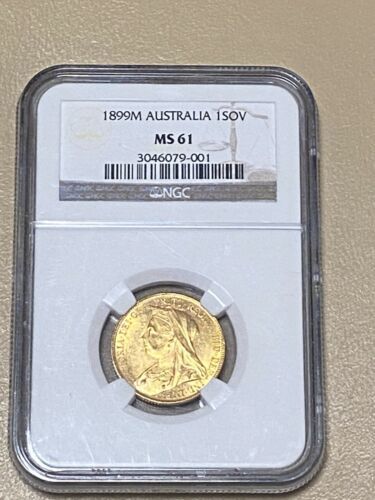 1899-Mオーストラリア1Sov一つ ソブリン金貨NGC MS 61 硬貨