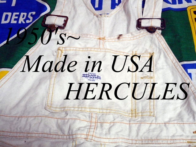 ★希少なワークエプロン付の1着★Made in USA製アメリカ製HERCULESヘラクレスビンテージ白ダックオーバーオール50s50年代白タグダブルニー