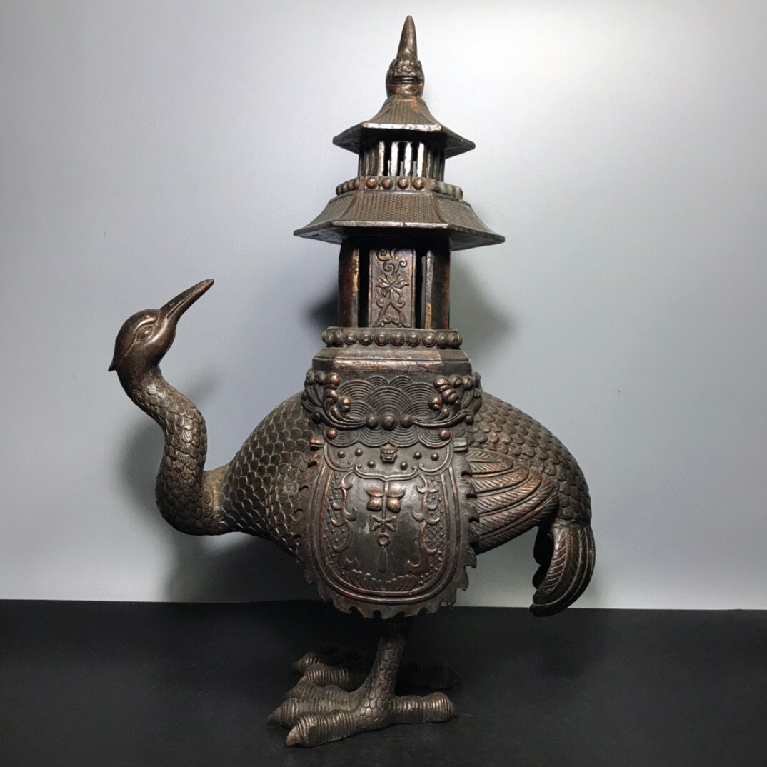 最高品質の ▽鴻▽ 中国古美術 中国古玩 古賞物 置物 鳥塔熏香炉 銅製 仏具一般