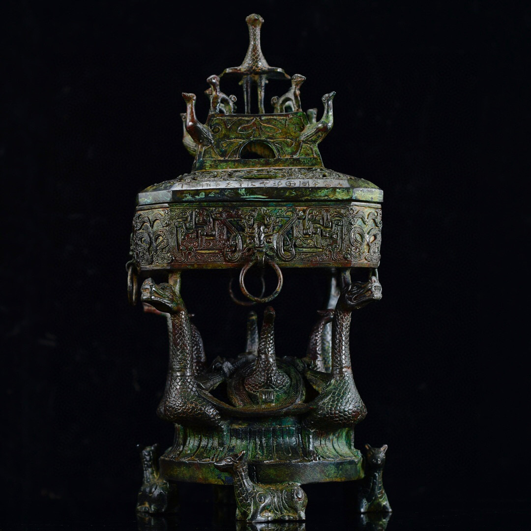 ▽鴻▽ 商 青銅製 鳳凰熏香炉 置物 古賞物 中国古玩 中国古美術