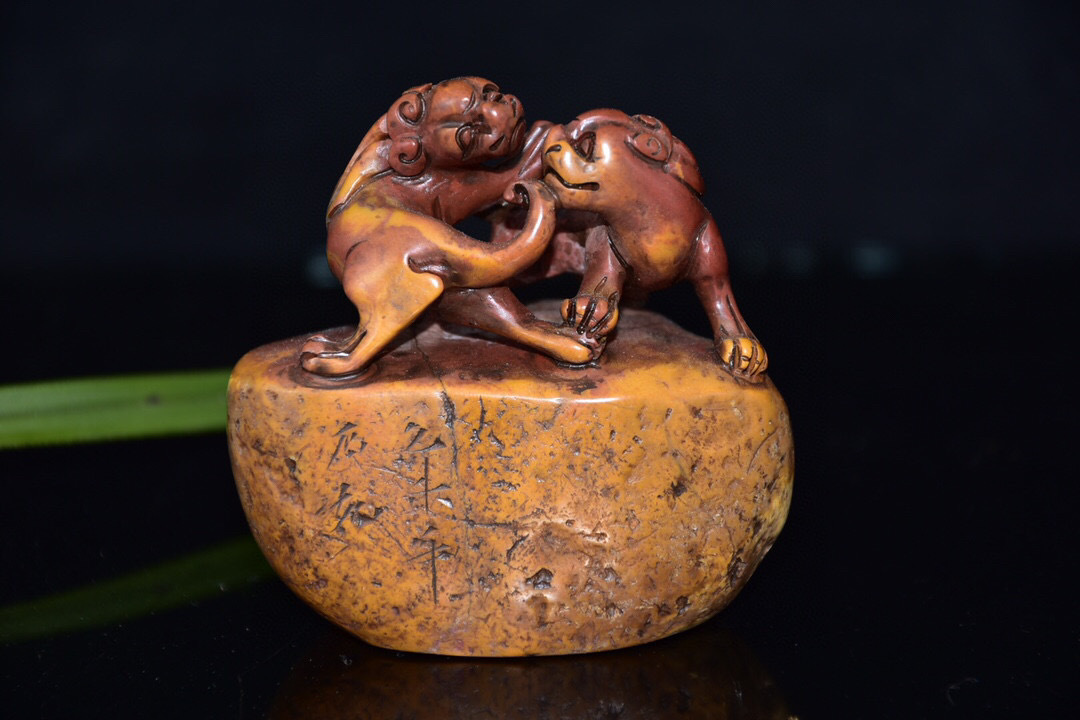 ▽鴻▽ 寿山石 芙蓉石 細密彫 一品清廉印章 置物 古賞物 中国古玩 中国