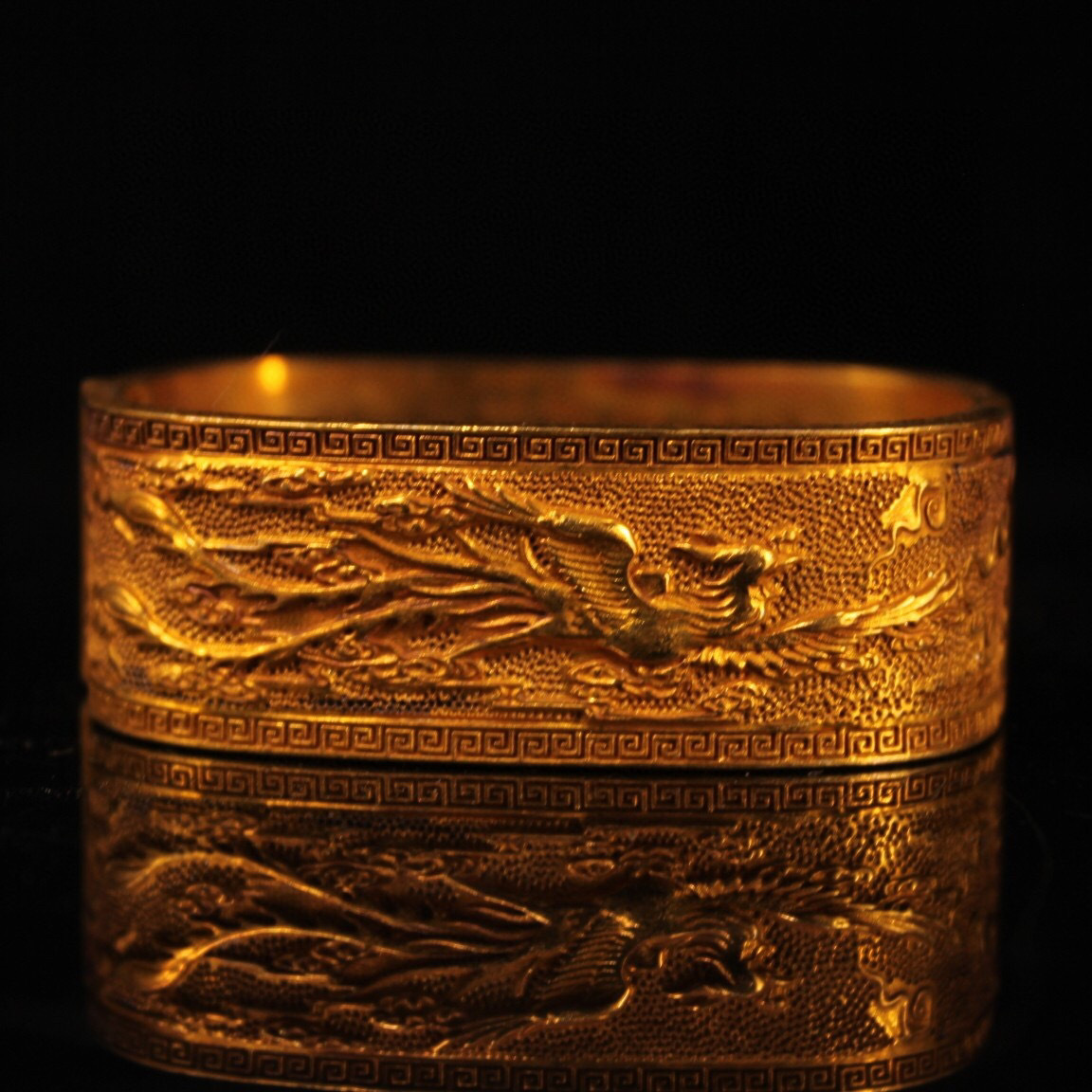 ▽鴻▽ 銅製 塗金 龍鳳腕輪 置物 古賞物 中国古玩 中国古美術