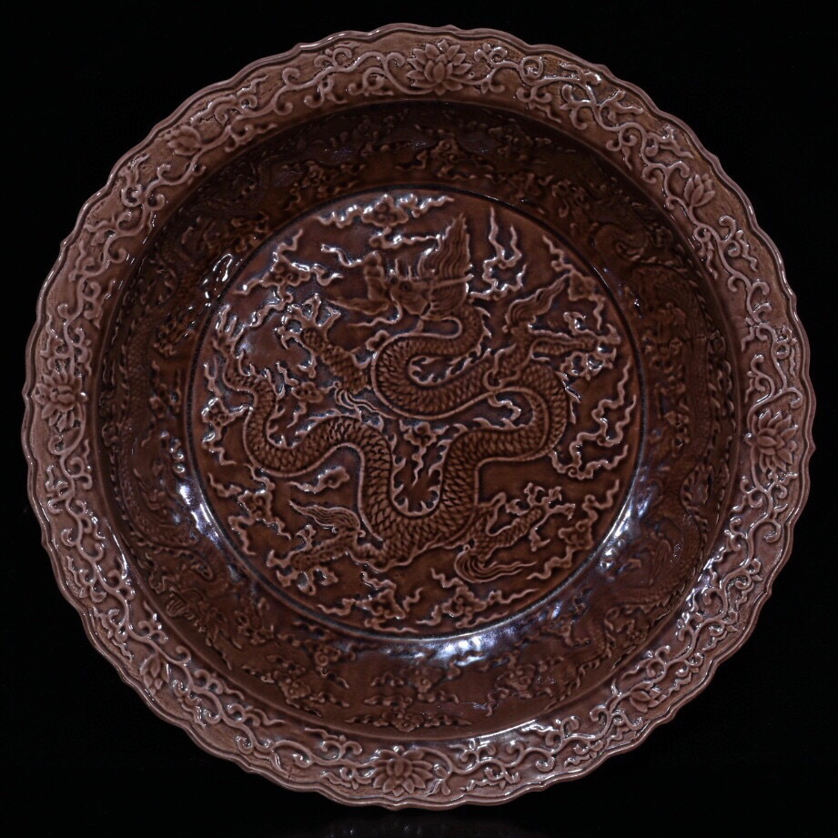 ▽鴻▽明 弘治年製款 龍紋 供盤 古陶瓷品 置物 古賞物 中国古玩 中国古美術