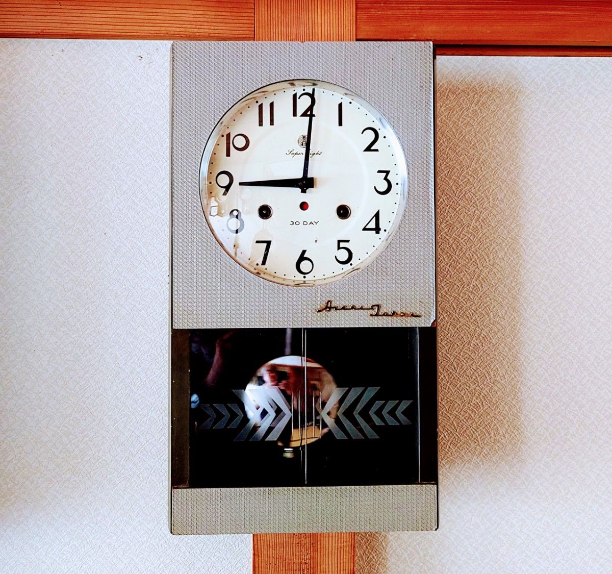 〈完動品〉愛知時計　30日巻き箱型ゼンマイ振り子時計　昭和レトロ　ボンボン時計古時計