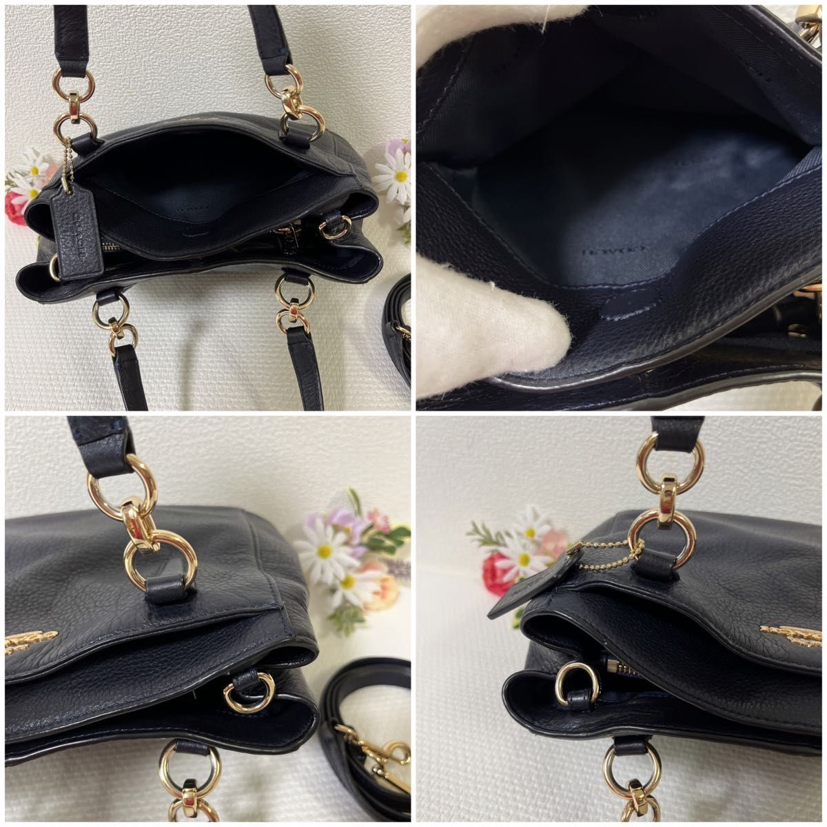 【美品】COACH コーチ ショルダーバッグ 2way トートバッグ 37157 ネイビー系 レザー