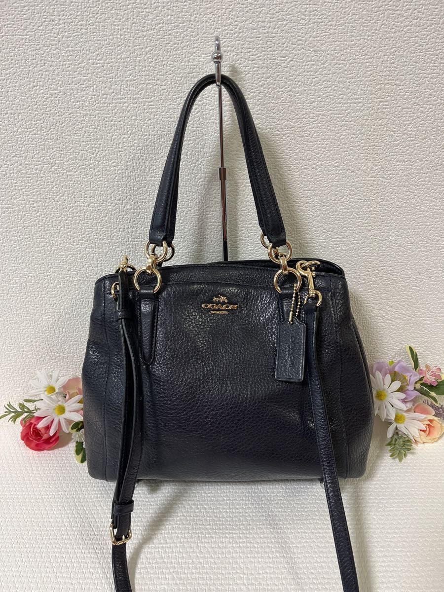 【美品】COACH コーチ ショルダーバッグ 2way トートバッグ 37157 ネイビー系 レザー