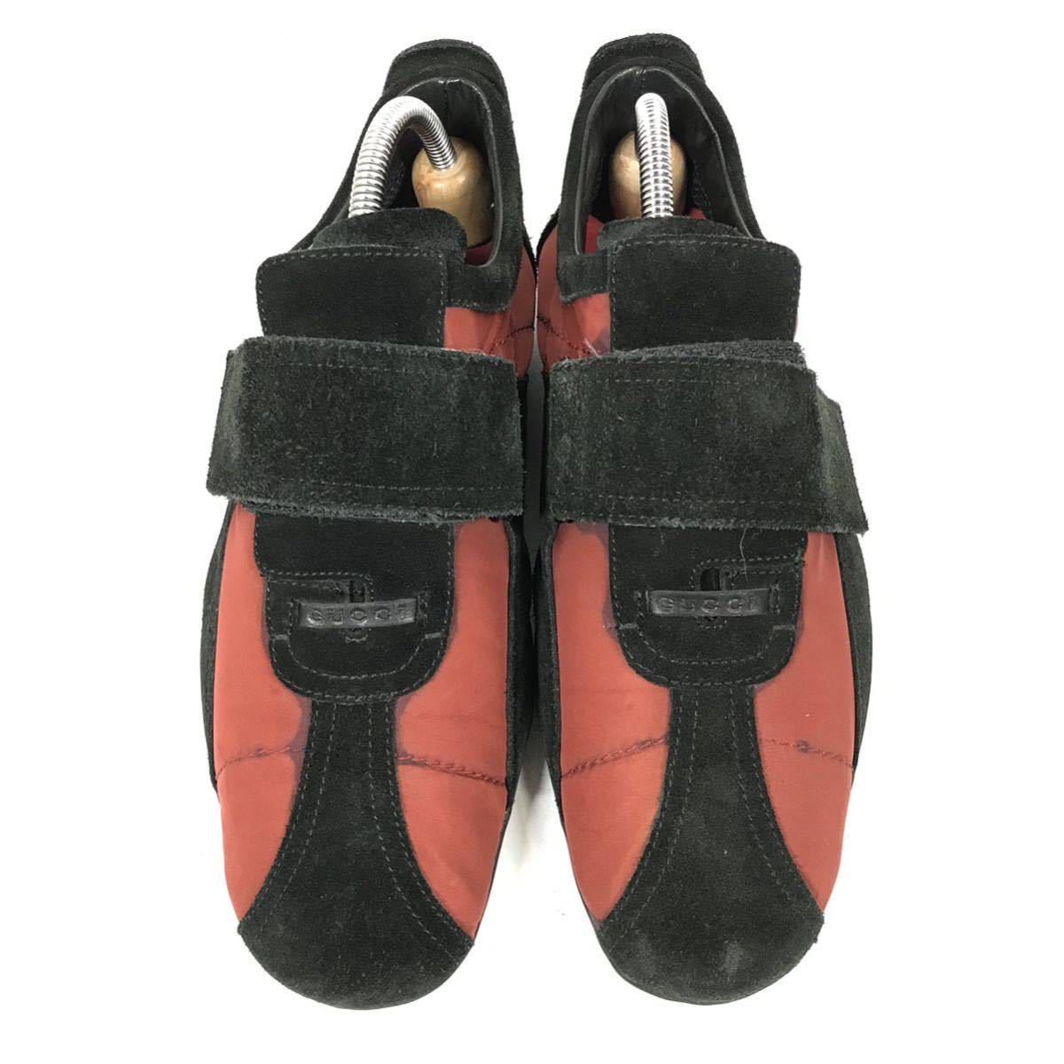 [ Gucci ] подлинный товар GUCCI обувь 24.5cm чёрный × красный спортивные туфли повседневная обувь замша × нейлон мужской мужской Италия производства 39 1/2 E