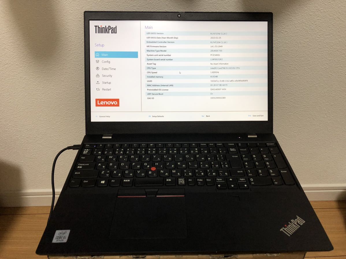 ジャンク】Lenovo ThinkPad L15 Gen 1 第10世代 BIOS起動可 item