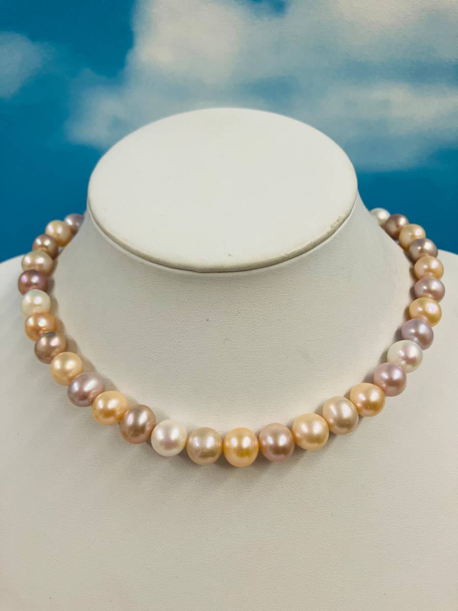 上品 真珠の聖地 美しい１０．３mm多色真珠ネックレス 真珠