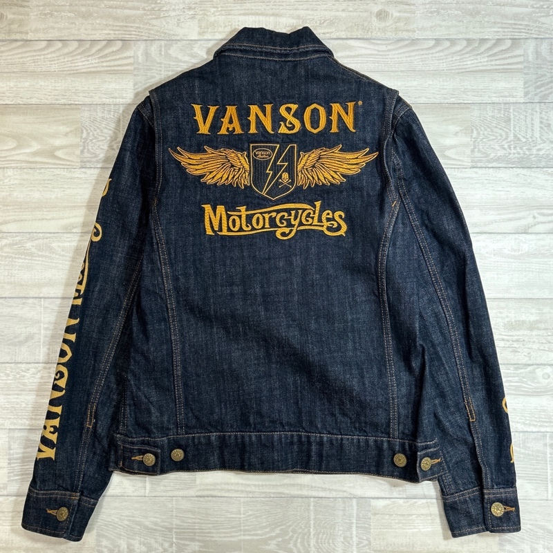 Vanson/Vanson/Banson/Embroidery x Emblem Print Denim Jacket/3 -й/4th/Lightning Emblem x Wing/Indigo