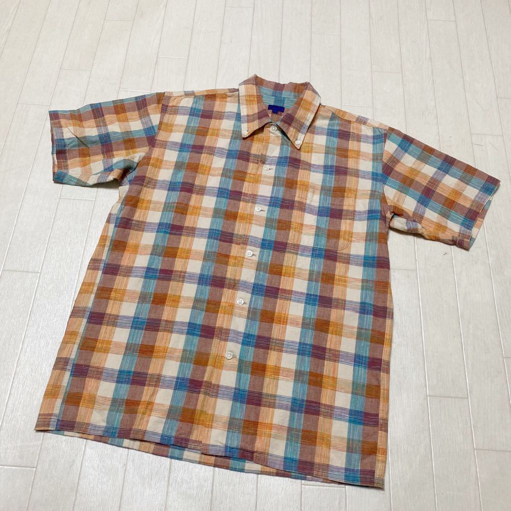 3614* BEAMS Beams tops button down shirt short sleeves shirt casual men's M orange check pattern 