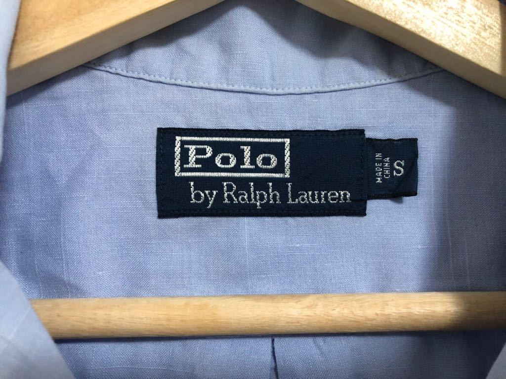 希少☆ Sサイズ レアカラーサックス 90s ポロ ラルフローレン オープンカラー 開襟 シャツ caldwell リネン コットン POLO ralph camp RRL_画像4