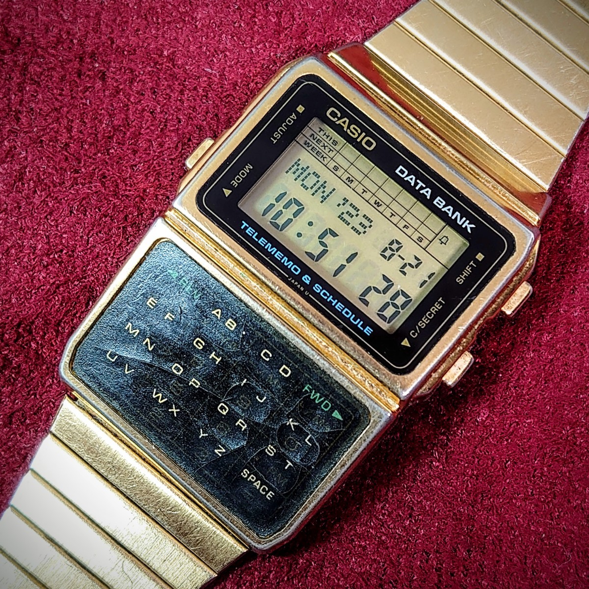 873[ батарейка заменен ]CASIO DATE BANK DBC-610 Vintage Casio Data Bank Gold мужской цифровой наручные часы часы хронограф 