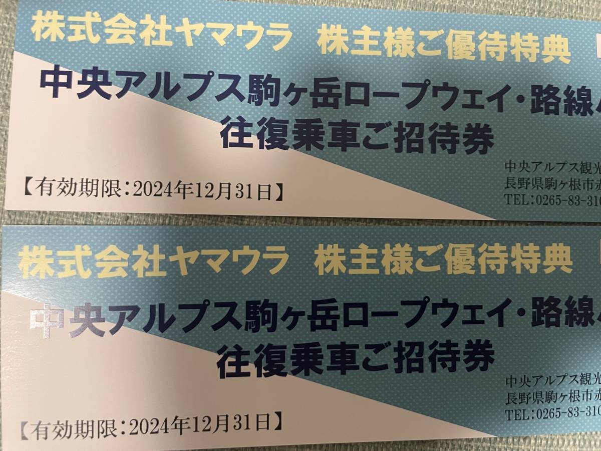 ヤマウラ株主優待券駒ヶ岳ロープウェイ・ 路線バス往復乗車ご招待券2枚