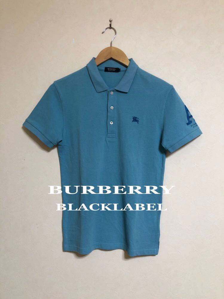 【良品】 BURBERRY BLACKLABEL バーバリー ブラックレーベル 鹿の子 ポロシャツ 半袖 サイズ2 ライトブルー 三陽商会 日本製 D1P59-200-22