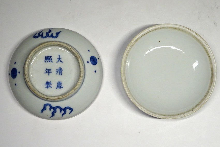 緑屋ft□ 中国古玩染付香合合子蓋物大清康熈年製唐物時代物i9/7-6371