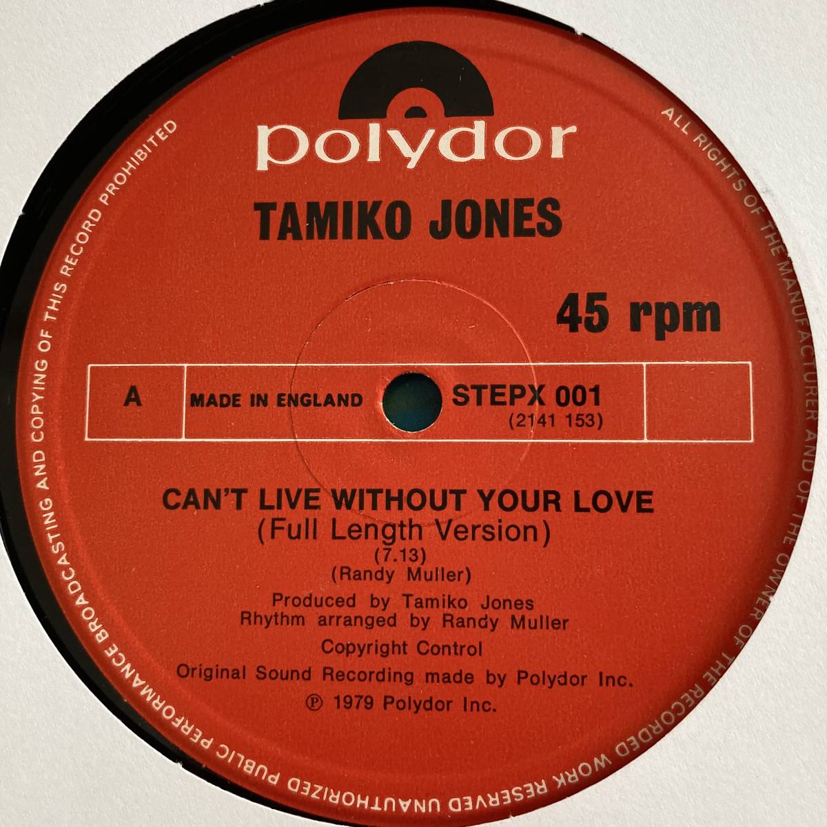 Tamiko Jones - Can't Live Without Your Love 12 INCHの画像2