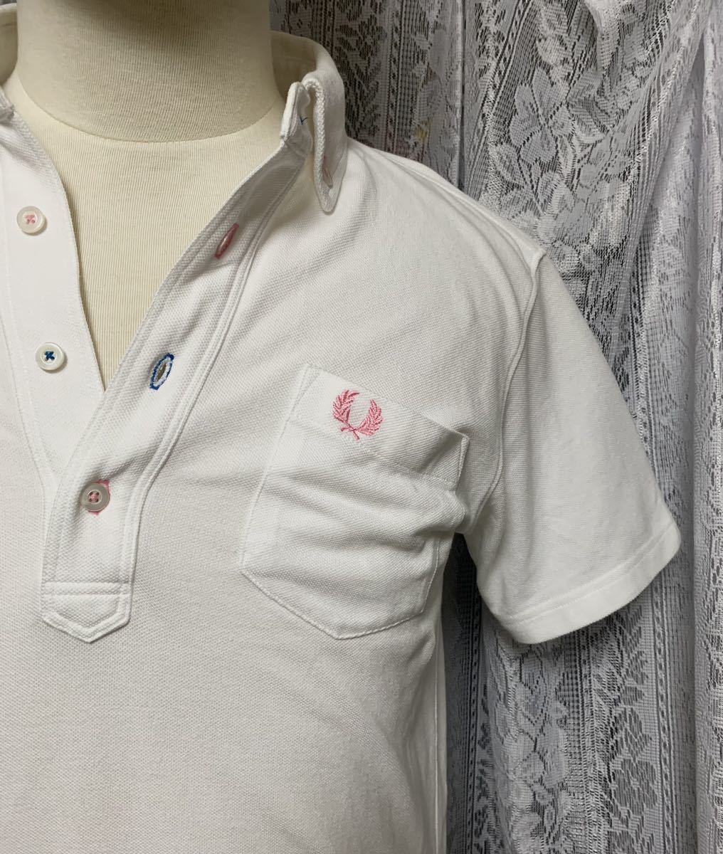 FRED PERRY Fred Perry polo-shirt with short sleeves embroidery Logo white M size 