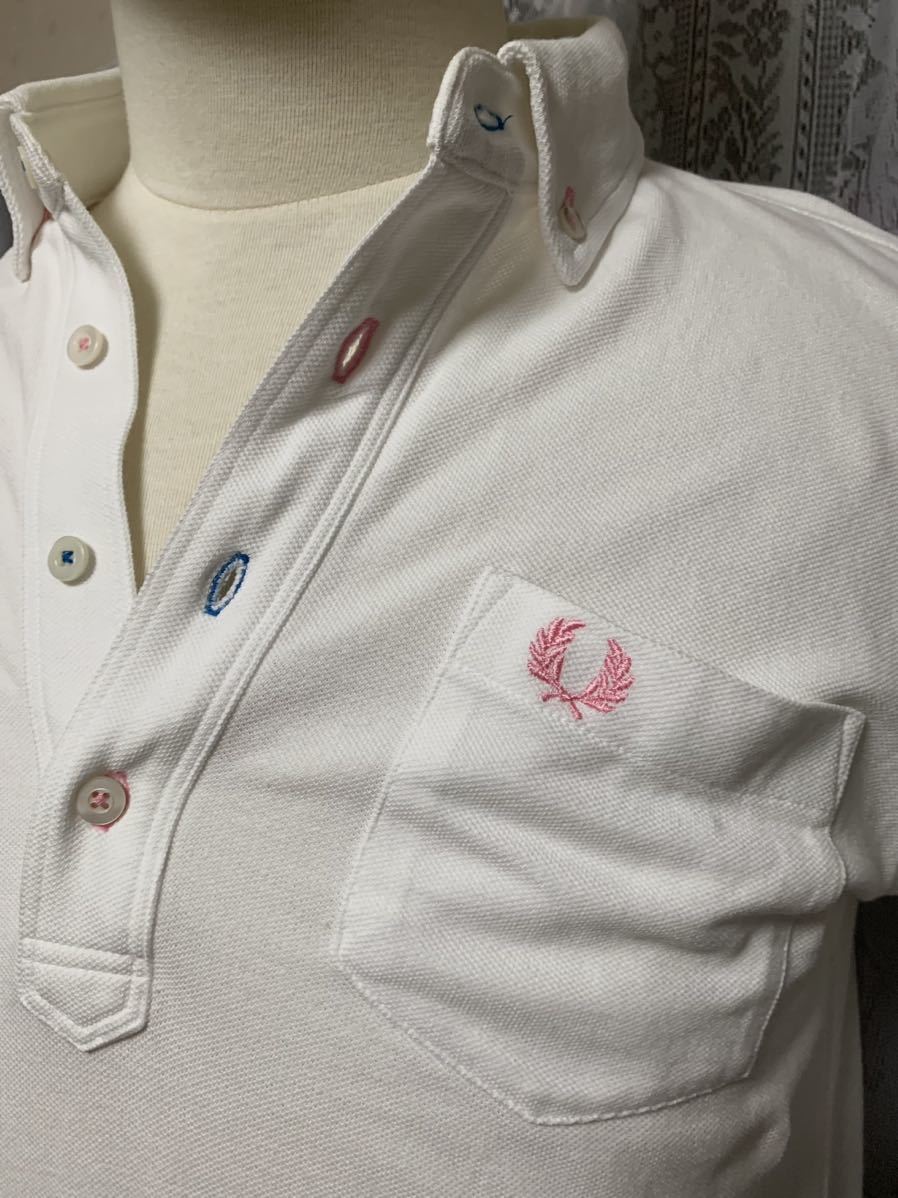 FRED PERRY Fred Perry polo-shirt with short sleeves embroidery Logo white M size 