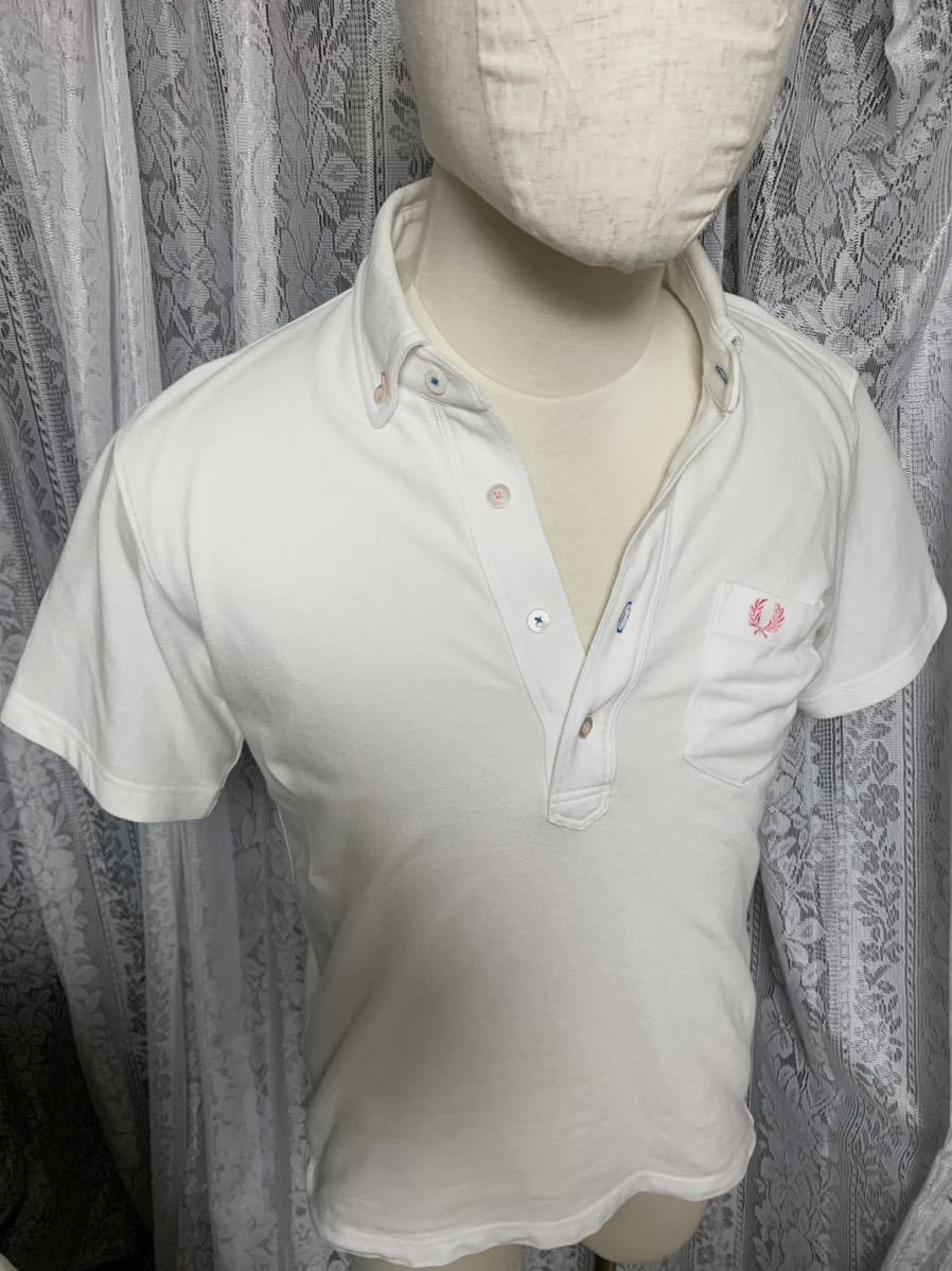 FRED PERRY Fred Perry polo-shirt with short sleeves embroidery Logo white M size 