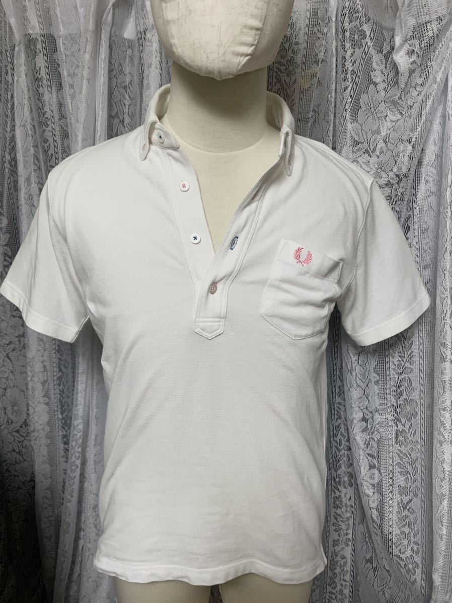 FRED PERRY Fred Perry polo-shirt with short sleeves embroidery Logo white M size 