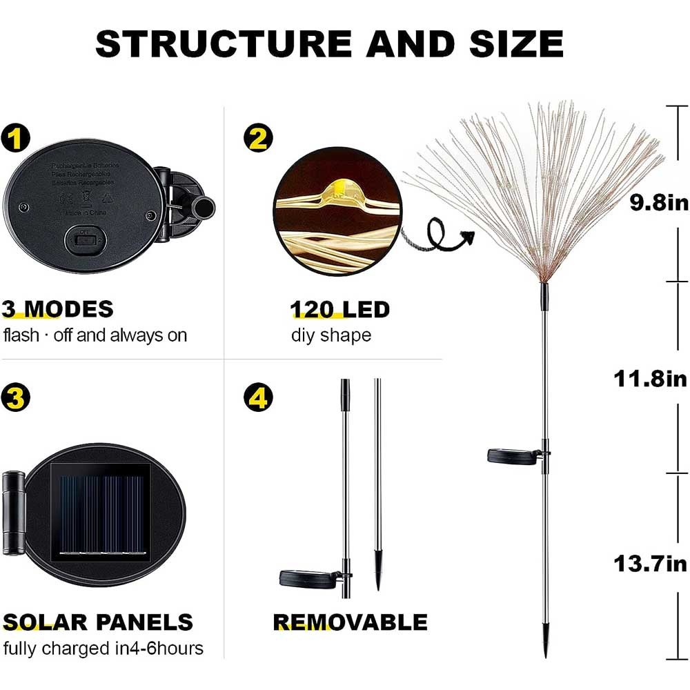 ソーラーガーデンライト２個 花火型 120LED イルミネーションライト LEDストリングライト 夜間自動点灯 ガーデンデコレーション ゴールド_画像5