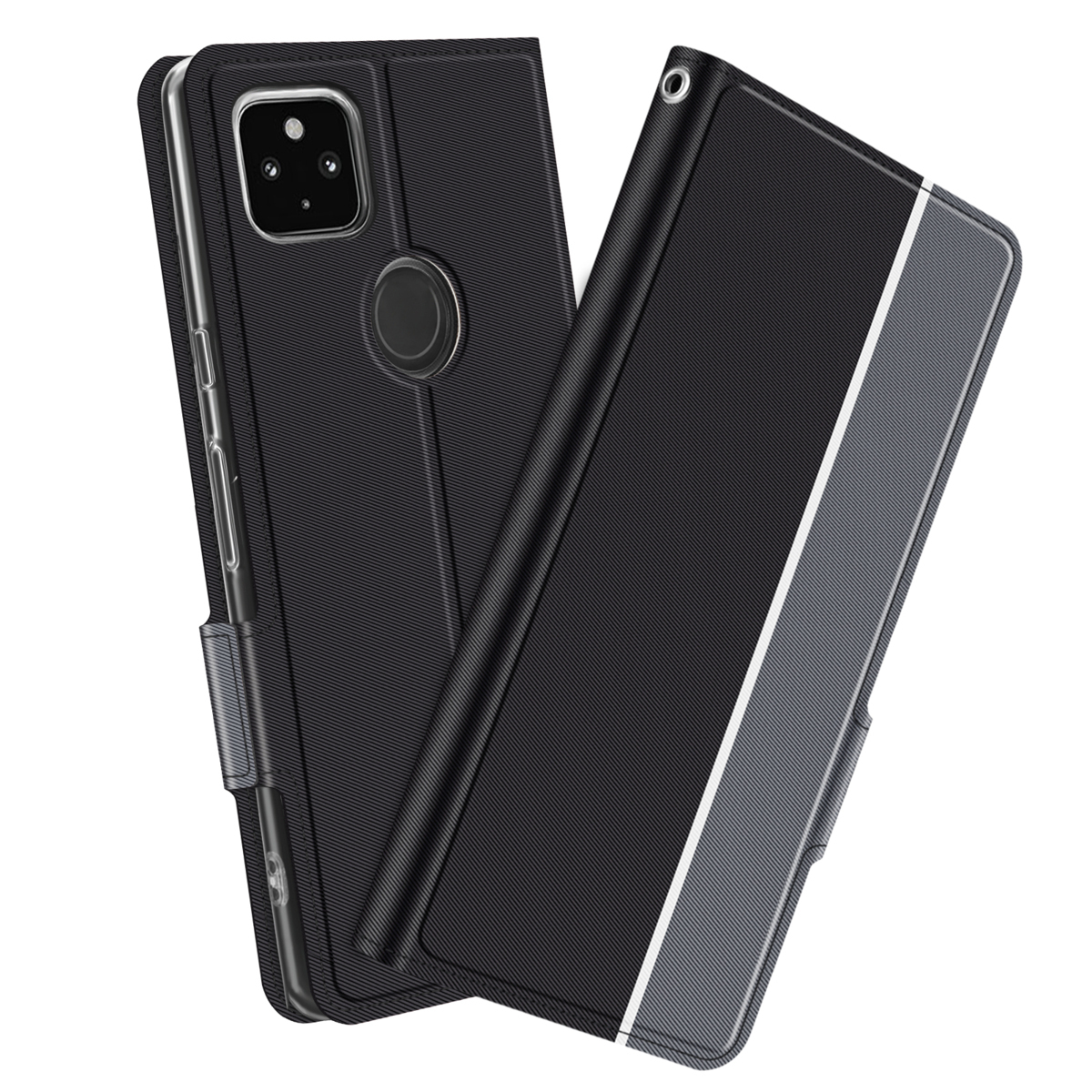 【送料無料】 Google Pixel 4a (5G) 手帳型ケース カバー ツートンカラー ストラップ付き シンプル スマホケース　ブラック&グレー_画像1