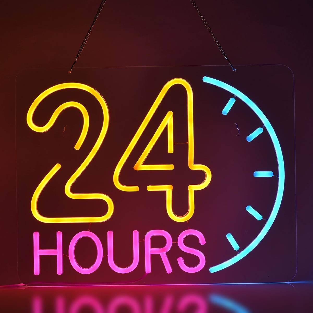 ネオンサイン LEDネオン看板 「24HOURS」 24時間営業 3段階調光可能 店外・店内装飾 インテリア ネットカフェ 飲食店 時計 雰囲気作り_画像2